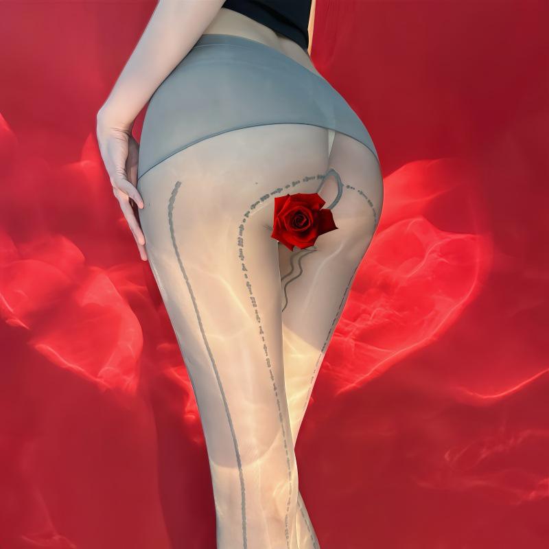 Bas Rayés Jacquard Dentelle Aurora Noir - Collants Soyeux, Lisses, Aspect Huilé