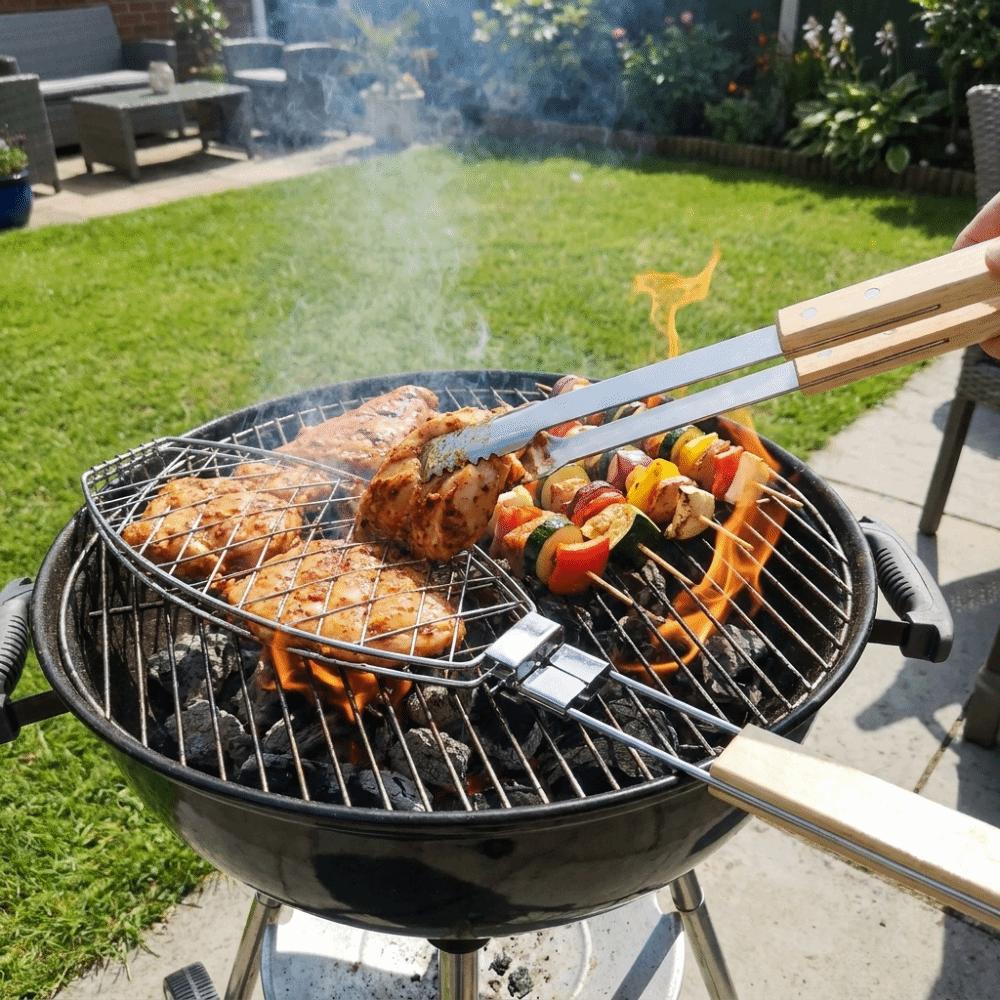 Stainless Steel Grilled Fish Net Folding Handle Grilled Fish Clip BBQ Tool Outdoor Barbecue