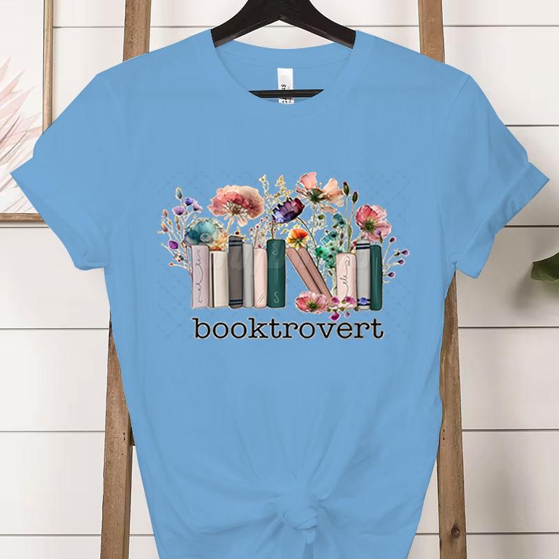 Booktrovert Fashion Casual Tshirts Funny Book Lover Summer Short Sleeve Tee Trendy Vintage Bookish Flower Classic Tops Clothes