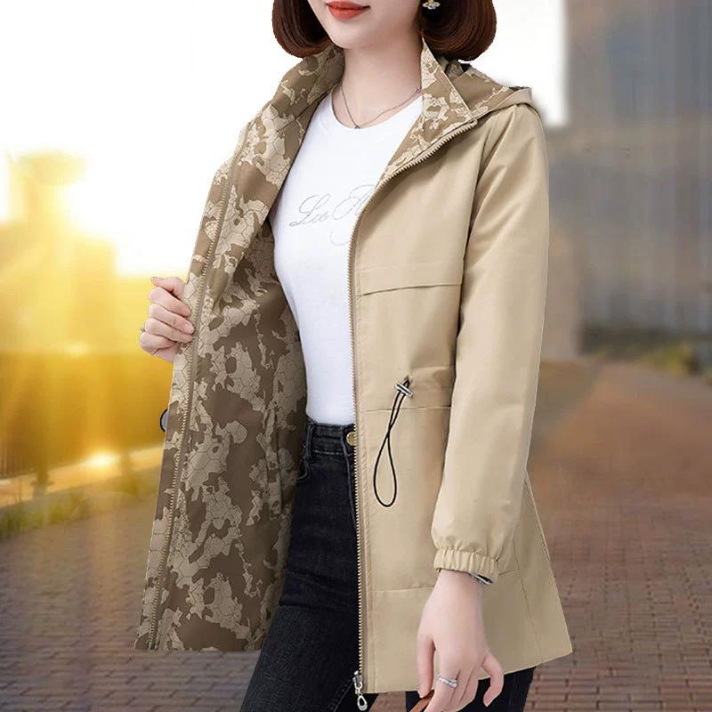 Windbreaker Women's Long Jacket for Spring Double-sided Wear