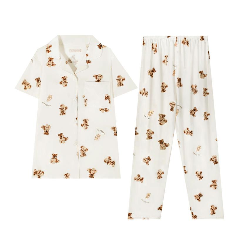 Recommended Pajamas Female Cute Cartoon Bear Short-Sleeved Trousers Two-Piece Set Casual And Comfortable Summer Loungewear