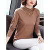 Pure Cotton Half-Turtleneck Lace Base Shirt for Women, New Spring, Autumn, and Winter Style, Fleece-Lined Long-Sleeve Slim-Fit Inner Top, Trendy