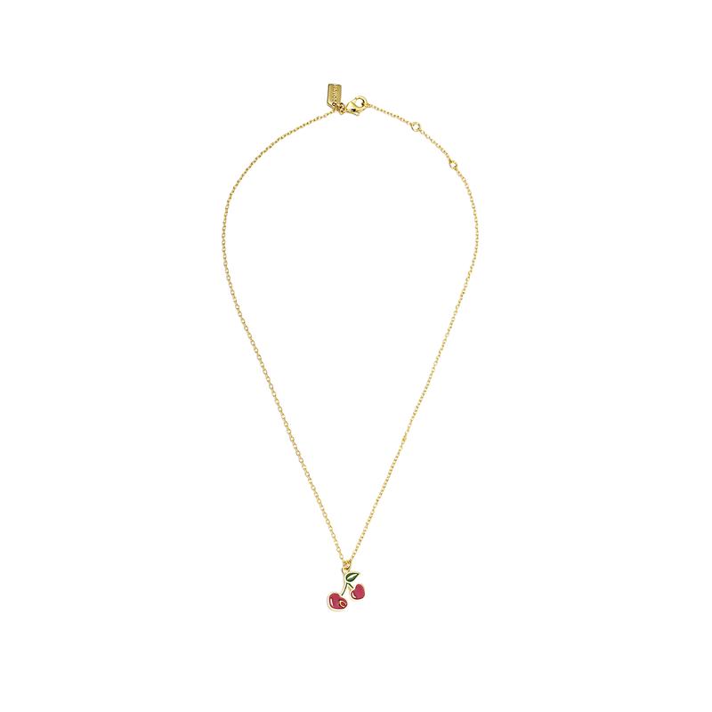 COACH Cherry Pattern Girl Pendant Copper Necklace Women's Gold