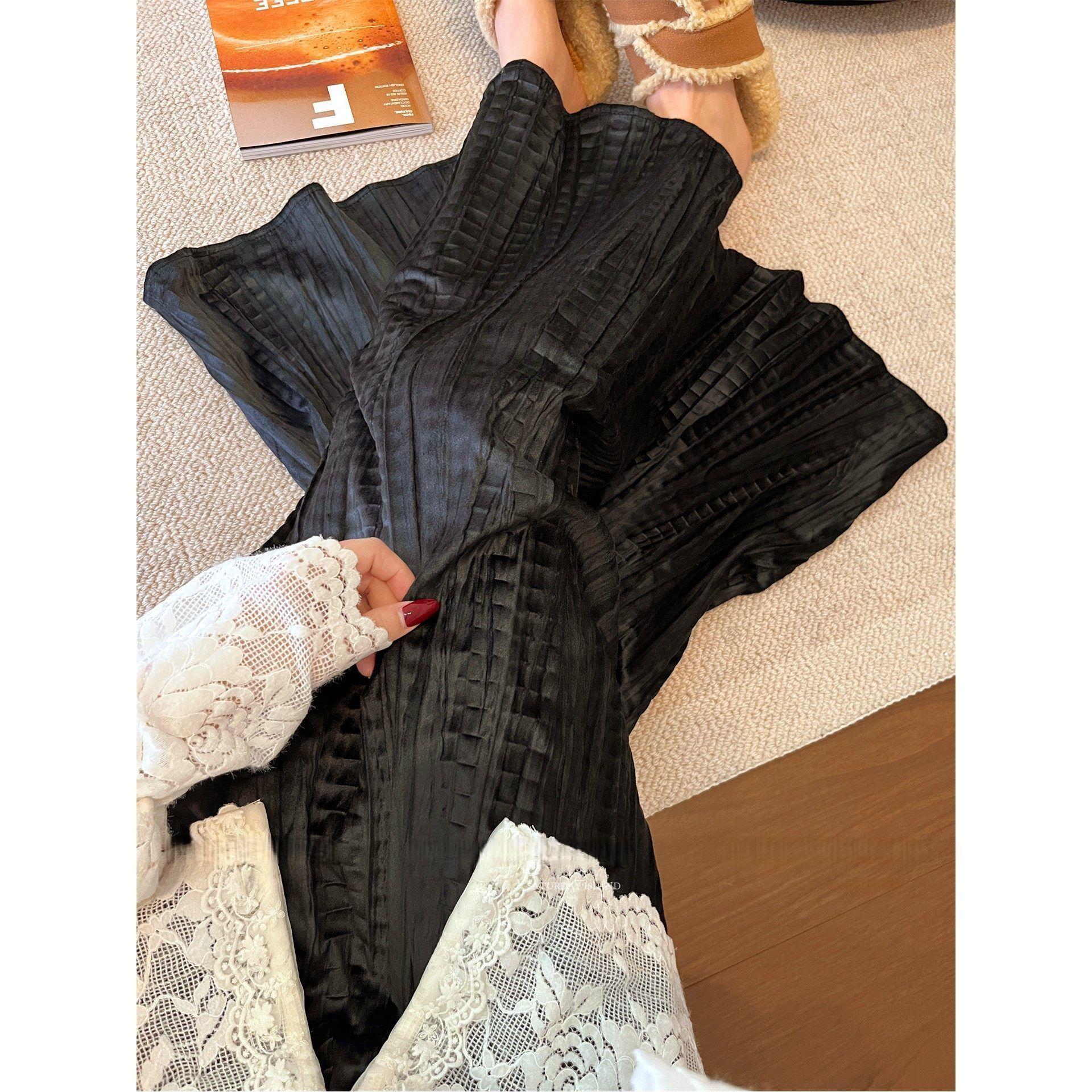 

Textured Slimming High Waisted Coffee Midi Skirt - New Spring 2026 American Fashion for Women XL чорний