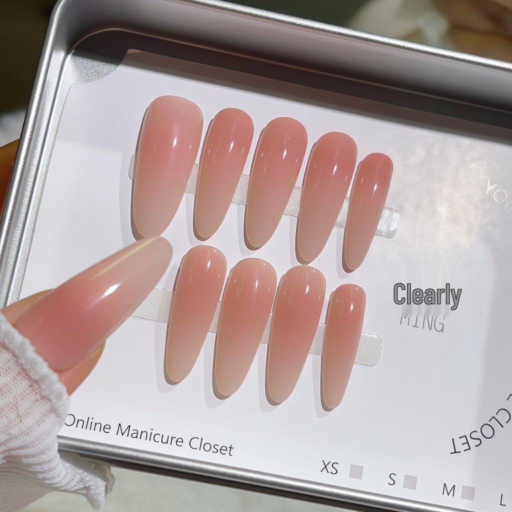 Clear Pale Pink to Moon White Gradient Press-On Nails - Enhances Skin Fairness
