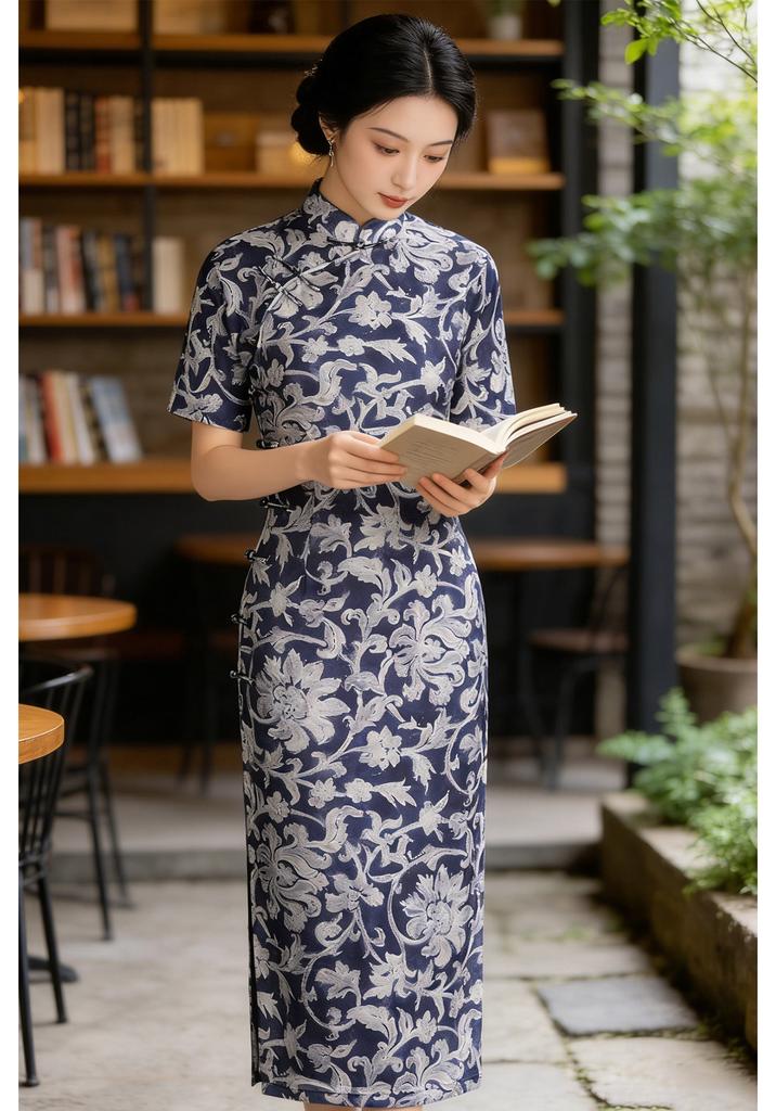 Vintage Cheongsam Summer New Elegant Chinese Style Buckle Daily Improvement Mother Dress 118111