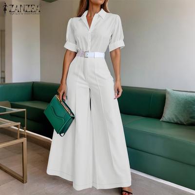Women Casual Short Sleeve Blouse and Wide Leg Pants Casual Two Piece Suit Sets