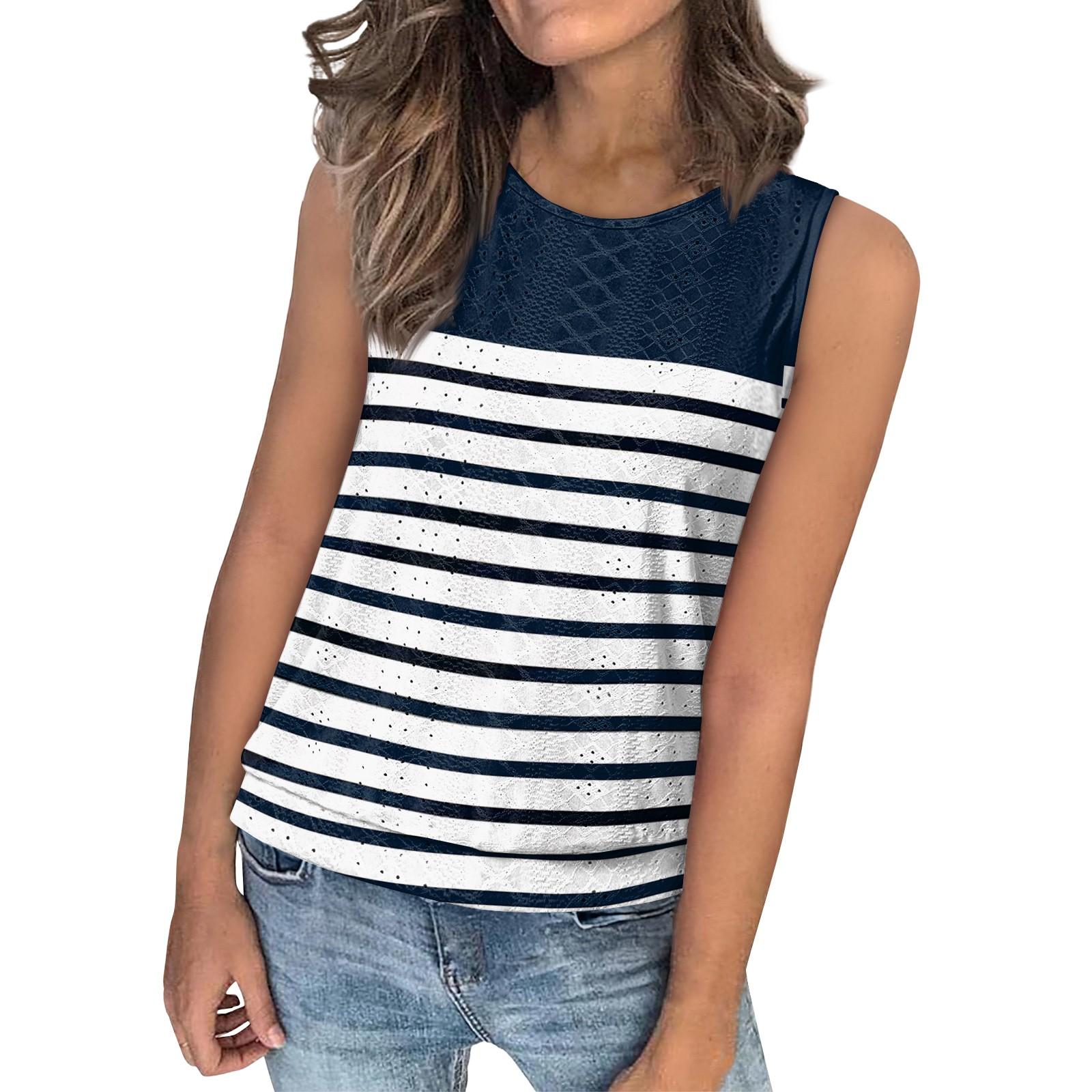 Женский свободный модный повседневный полосатый принт с круглым вырезом без рукавов летний жилет XXL