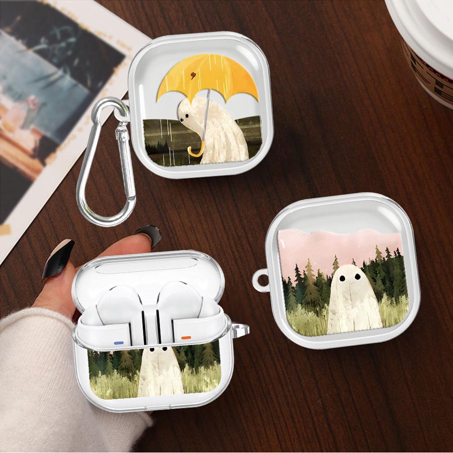 Oil Painting Ghost Case For Samsung Galaxy Buds 3 FE 3Pro 4 Pro Live 4Pro 2Pro 2 Clear Earphone Cases Cover With Hook