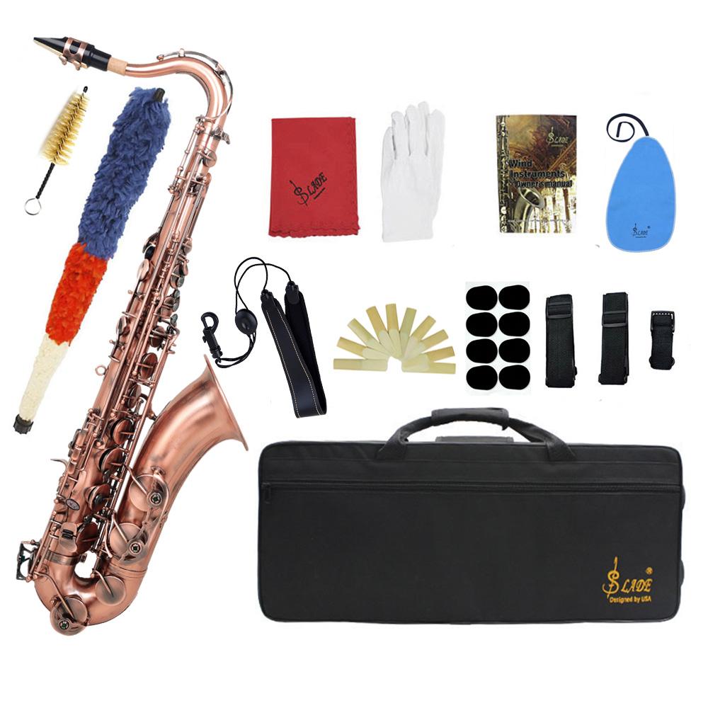SLADE Bb B Flat Tenor Saxophone Brass Body Sax Professional Woodwind Instrument with Saxfone Case Reeds Gloves Accessories Set