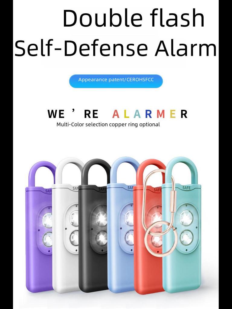 Nøkkelring for selvforsvar for kvinner: Dobbelt blinkende lys og høylytt alarm