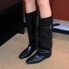 Cowhide Version Cool Handsome Two Wear Removable Pile Boots Retro Belt Buckle Straight Boots Women'S Minimalist Premium Trouser Boots