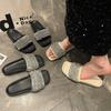 Cool Slippers Women'S Summer Fashion Outer Wear Casual Open-Toed Sandals Flat Bottom One-Word Buckle With Rhinestones