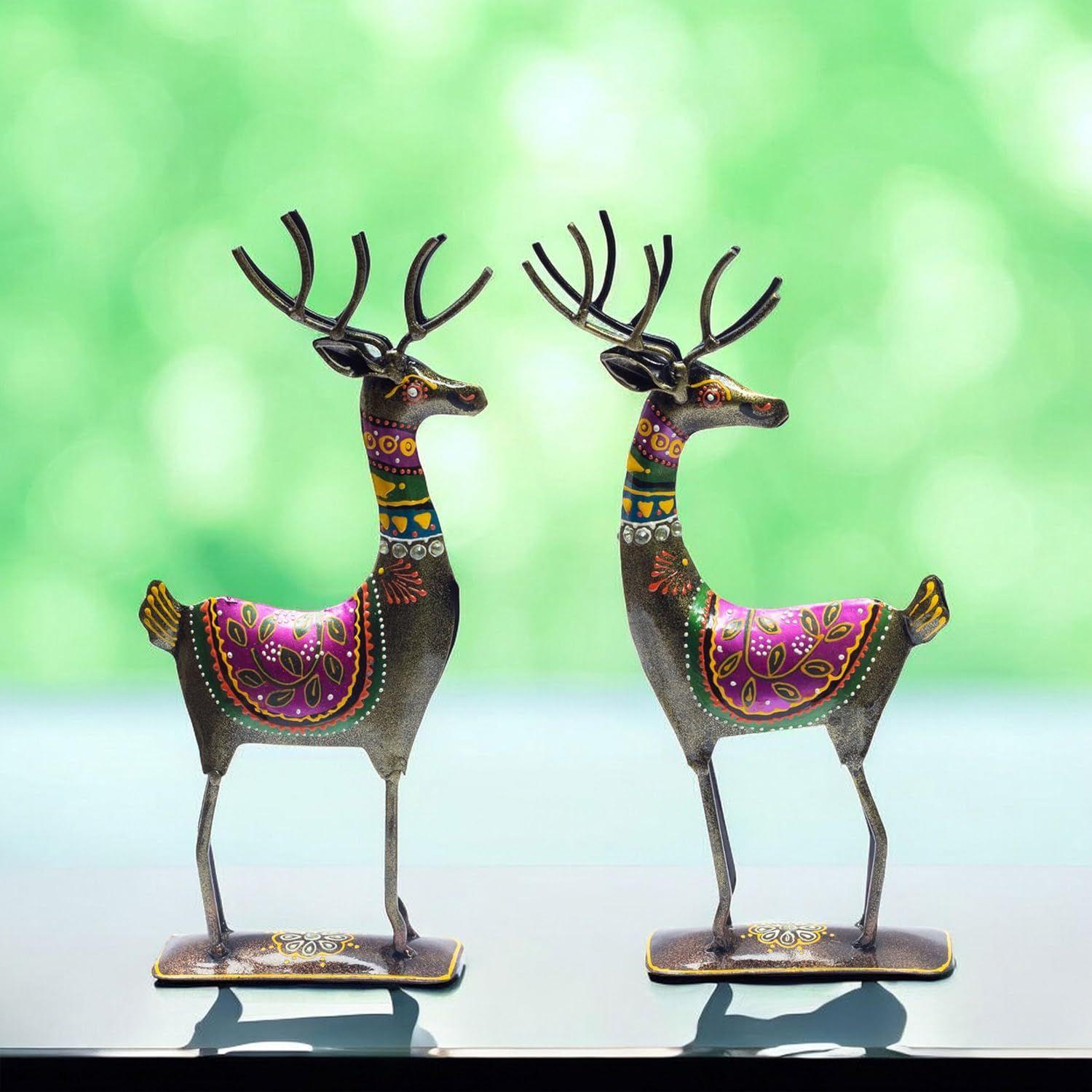 

Расписанная вручную железная фигурка оленя, набор из двух, ярких цветов, настольная, для гостиной, офиса, домашнего декора, подарочный предмет