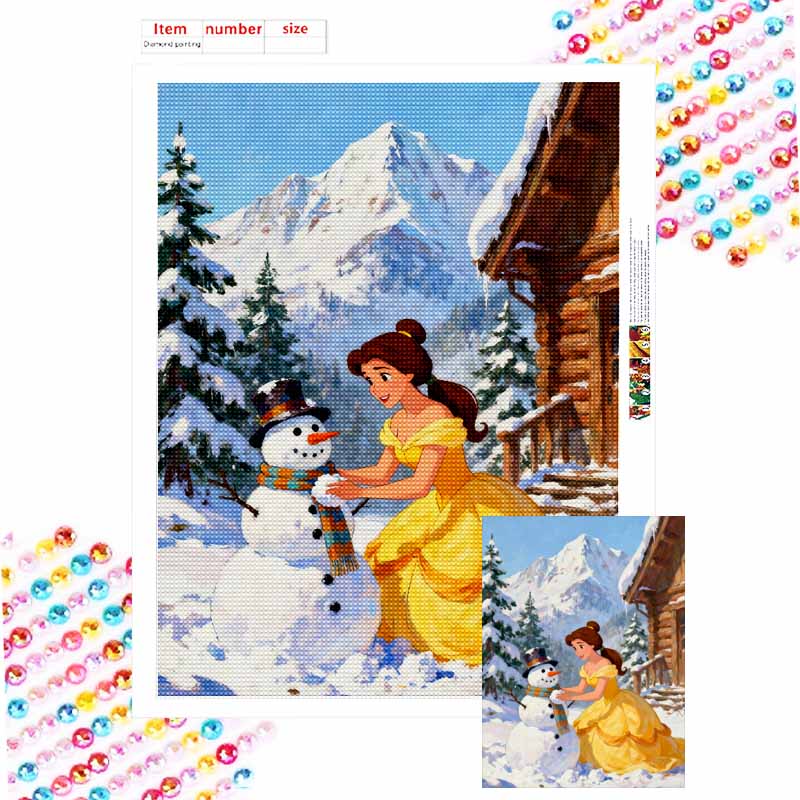 Disney 5D Diamond Painting Kit Belle Snowman Winter Cabin Home or Office Home Decor Art Diamond Painting Kit Round 20x30cm
