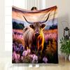 Highland Cow In Lavender Field Print Blanket Soft and Cozy Perfect for the Living Room Bed Sofa or a Nap,gift