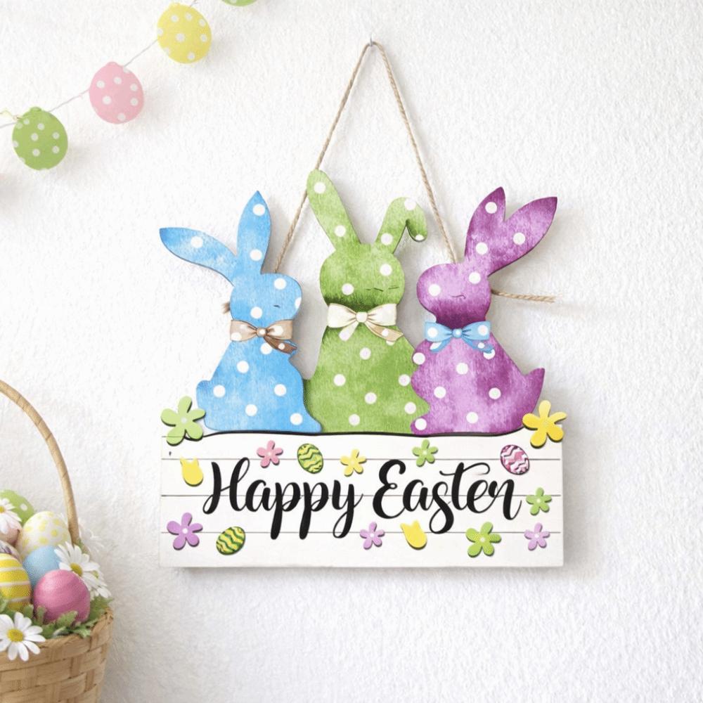 Rustic Look Easter Door Hanging Decor Colorful Rabbit Door Hanging Easter Welcome Sign  Front Door