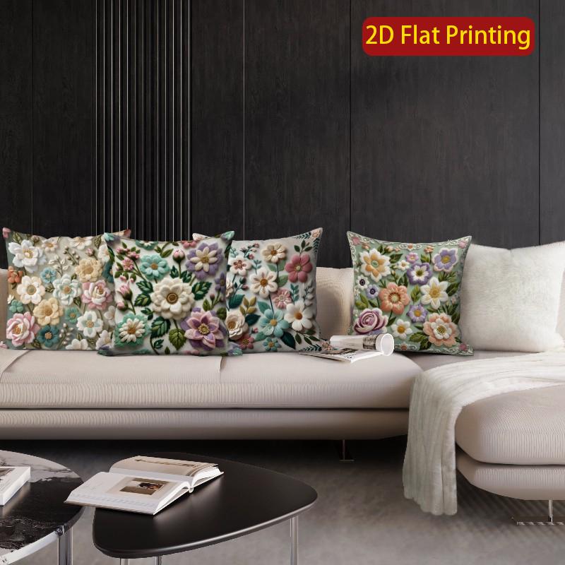 2D Vintage Floral Embossed Style 3D Print Throw Pillow Covers Pattern Cushion Cover Suitable For Sofa Bedroom Car Pillow Cover