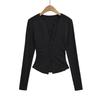 Women's Slim-Fit Korean Style Waist-Cinching Long-Sleeve Cardigan and Sheer Vest Set