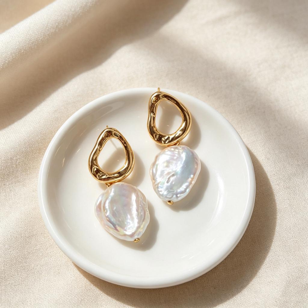 European and American natural freshwater pearl baroque stud earrings women's irregular high-end sense niche versatile design earrings