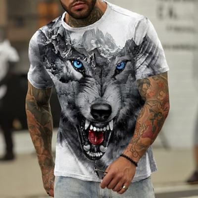 Tier Wolf Designer Lässig Herren 3D Druck T-Shirt Tee T-Shirt Blau Braun Grau Kurzarm Rundhals Shirt Frühling
