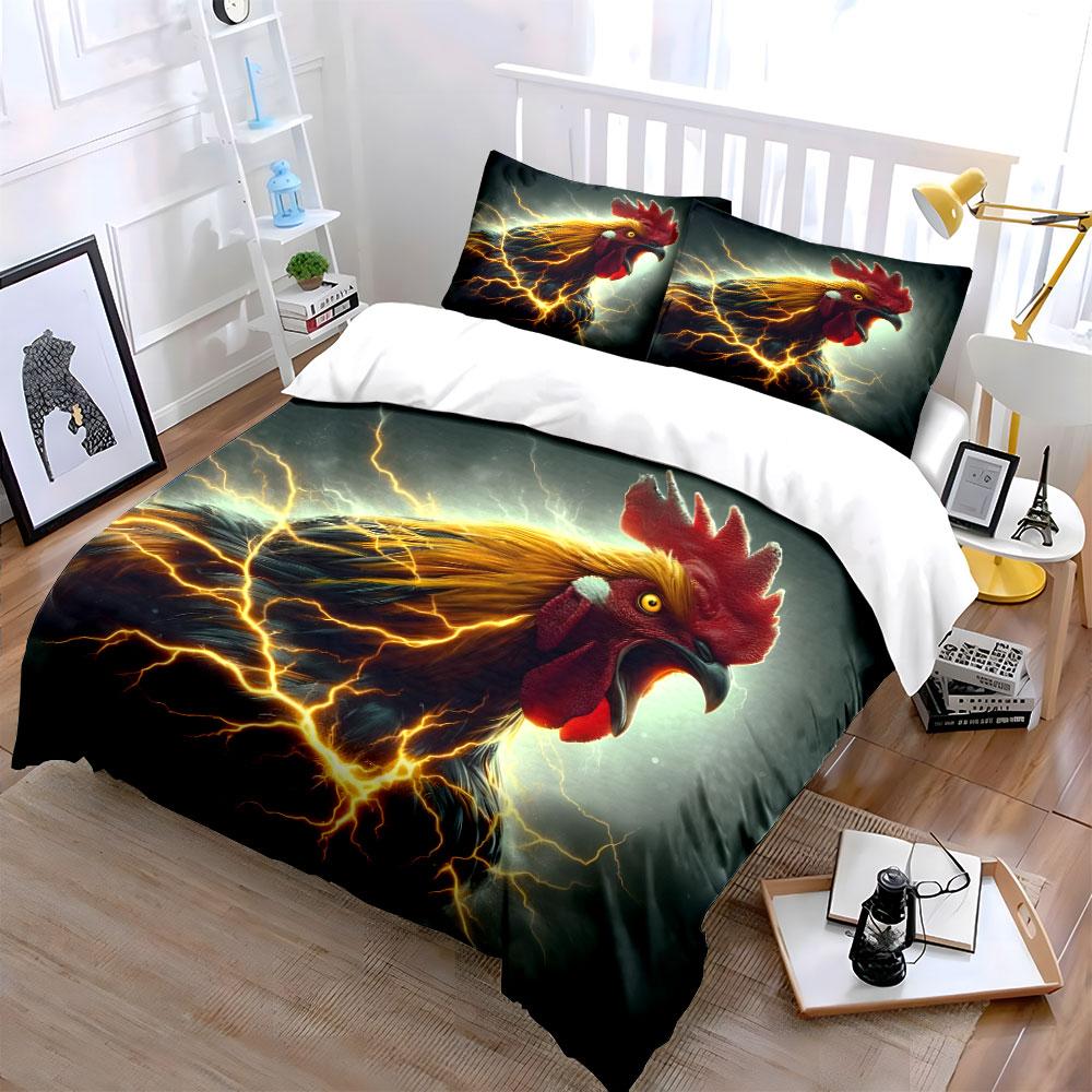 Electric Rooster Energy Theme Set Exquisite Three-Piece Bedding Set Gift For Kids And Adults