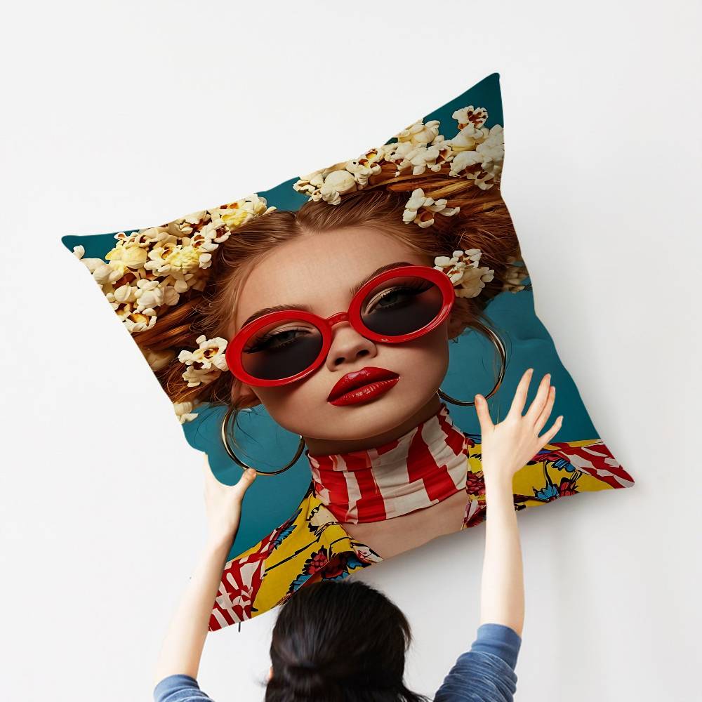 1pc Nordic Boho Fashion Glasses Woman With Flowers Personalized Pillow Dust Cover Bedroom Kids Party Decoration Pillowcase