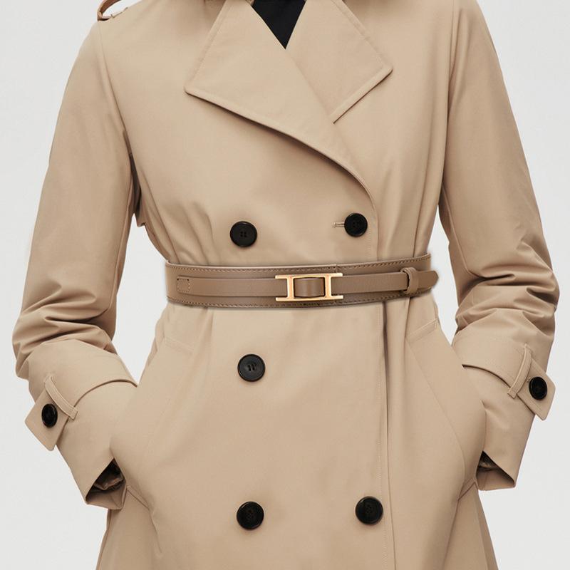 Writing A Notebook Women's Genuine Leather Belt Belt Decoration Versatile Coat Waist-Hugging Elastic Elastic Waist Belt European And American Style Leather Belt 90Cm