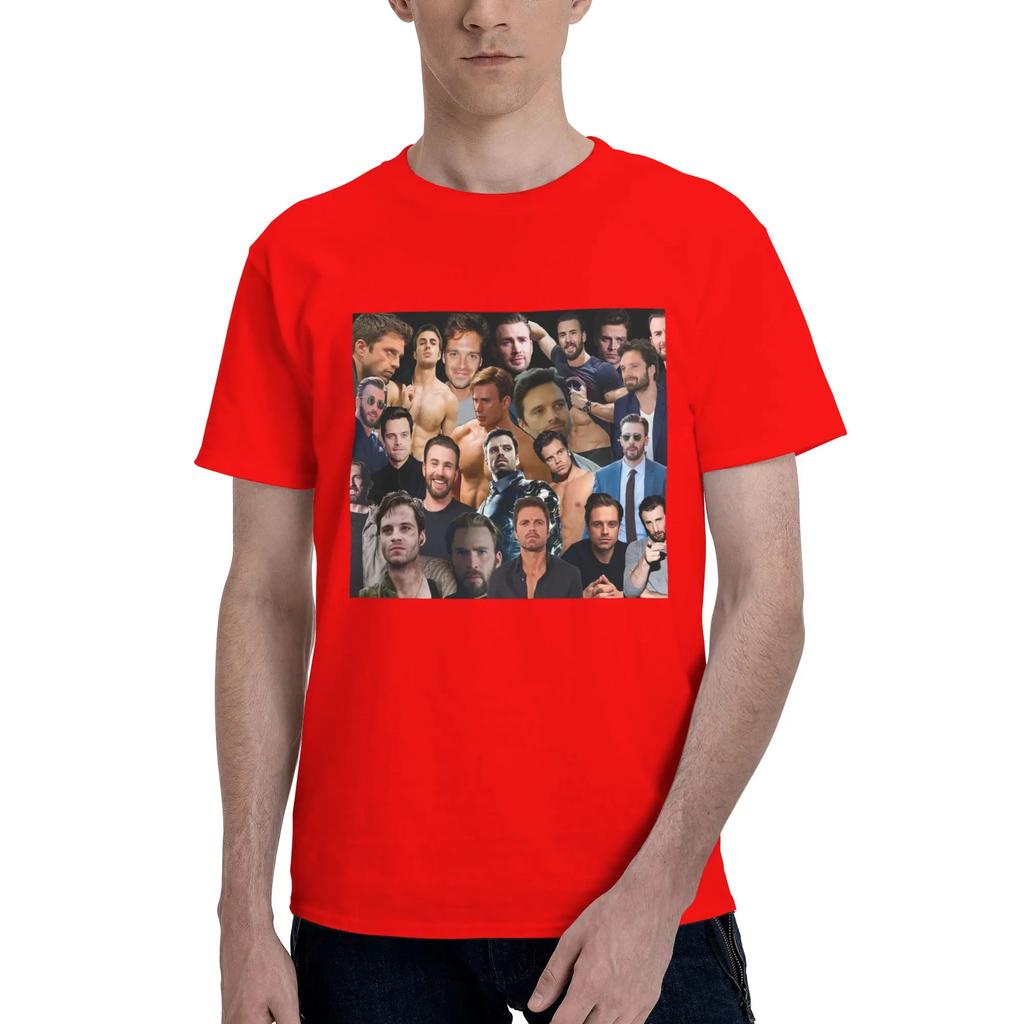 Sebastian Stan und Chris Evans Collage Herren T-Shirt Übergröße T-Shirts Herren Rundhals Baumwolle T-Shirts Kurz Sommer Herren