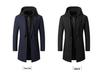 Korean-Style Men's Wool Blend Mid-Length Coat with Removable Hood