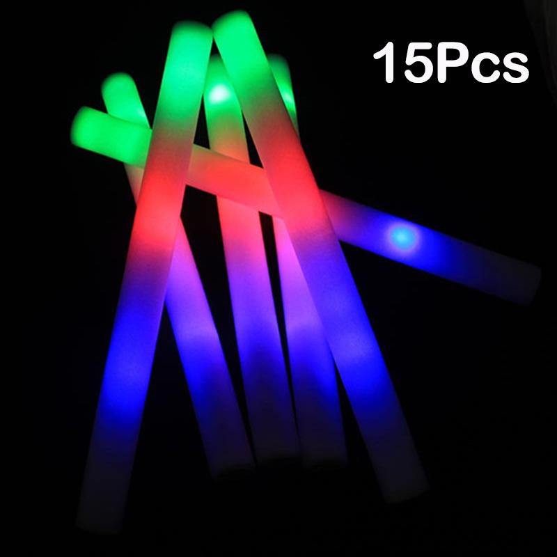 15/30Pcs LED Glow Sticks Granel Colorido RGB Glow Foam Stick Cheer Tube Dark Light para Natal Aniversário Casamento Festa Suprimentos