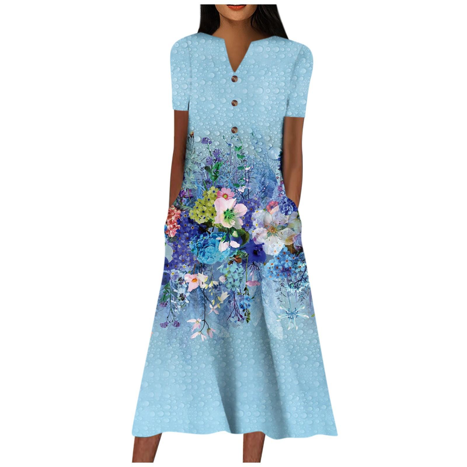 

Women s V-neck Short Sleeve Dress Polka Print Casual Dress With Pockets XL