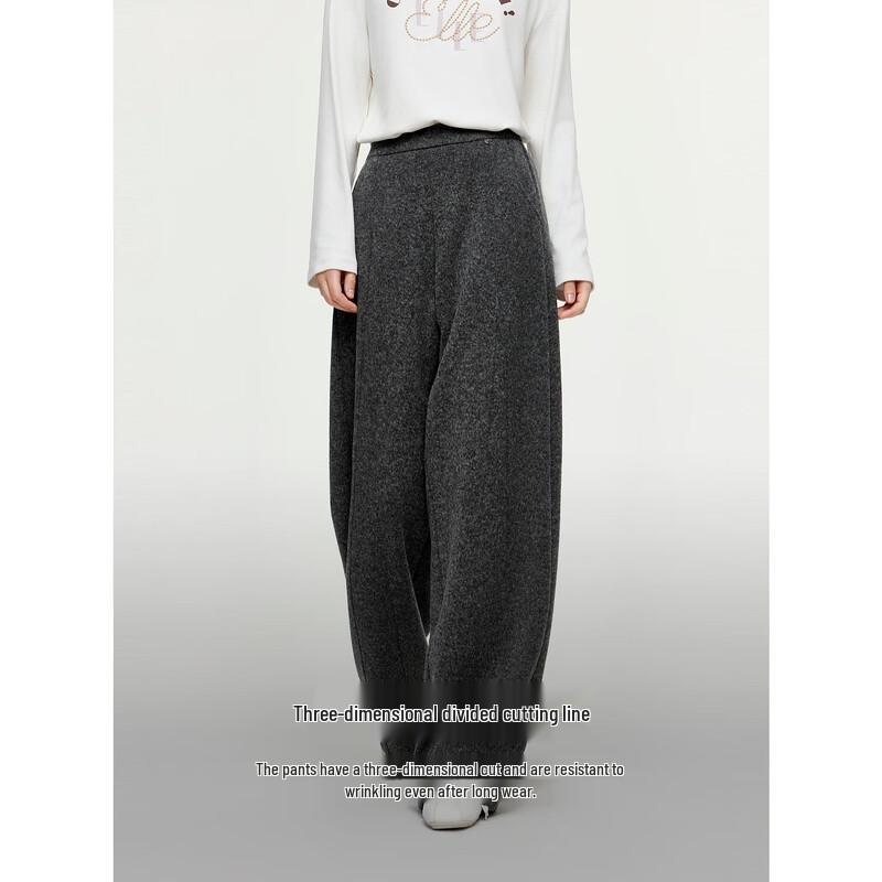 ELLE Women's High-Waisted Knitted Casual Wool-Blend Banana Pants