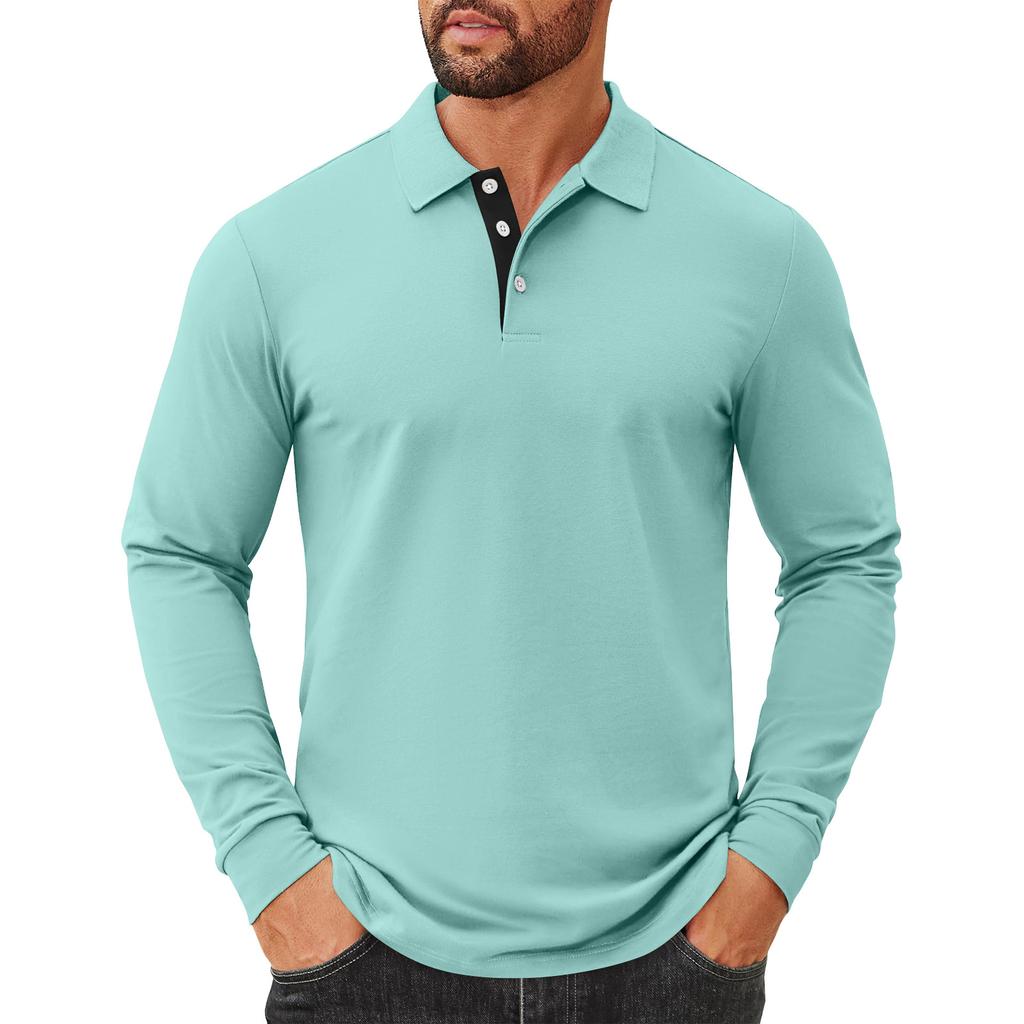 Men's Solid Color Button Lapel Long Sleeve Top Men's Casual Fashion Long Sleeve Top