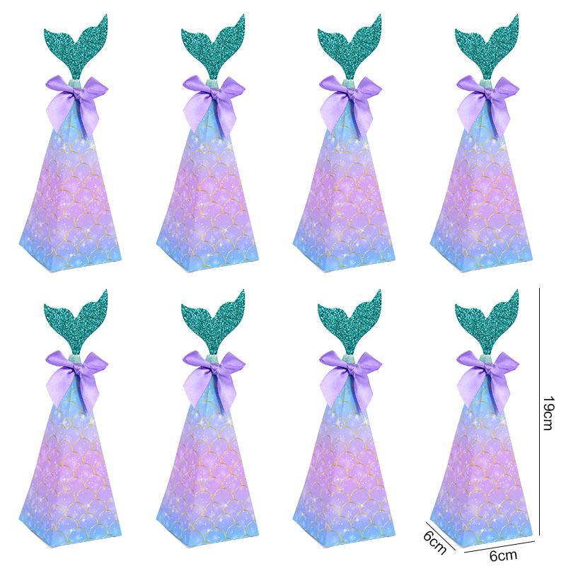 10Pcs Mermaid Tail Paper Candy Box Gift Bags Popcorn Boxes Kids Little Mermaid Birthday Party Decoration Baby Shower Supplies