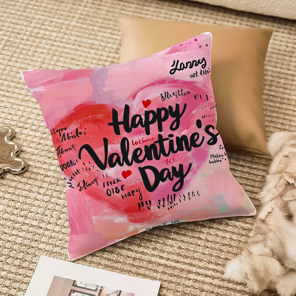 Happy Valentine's Day Pillow Case Anti-dustmite Invisible Zipper Sofa Bed