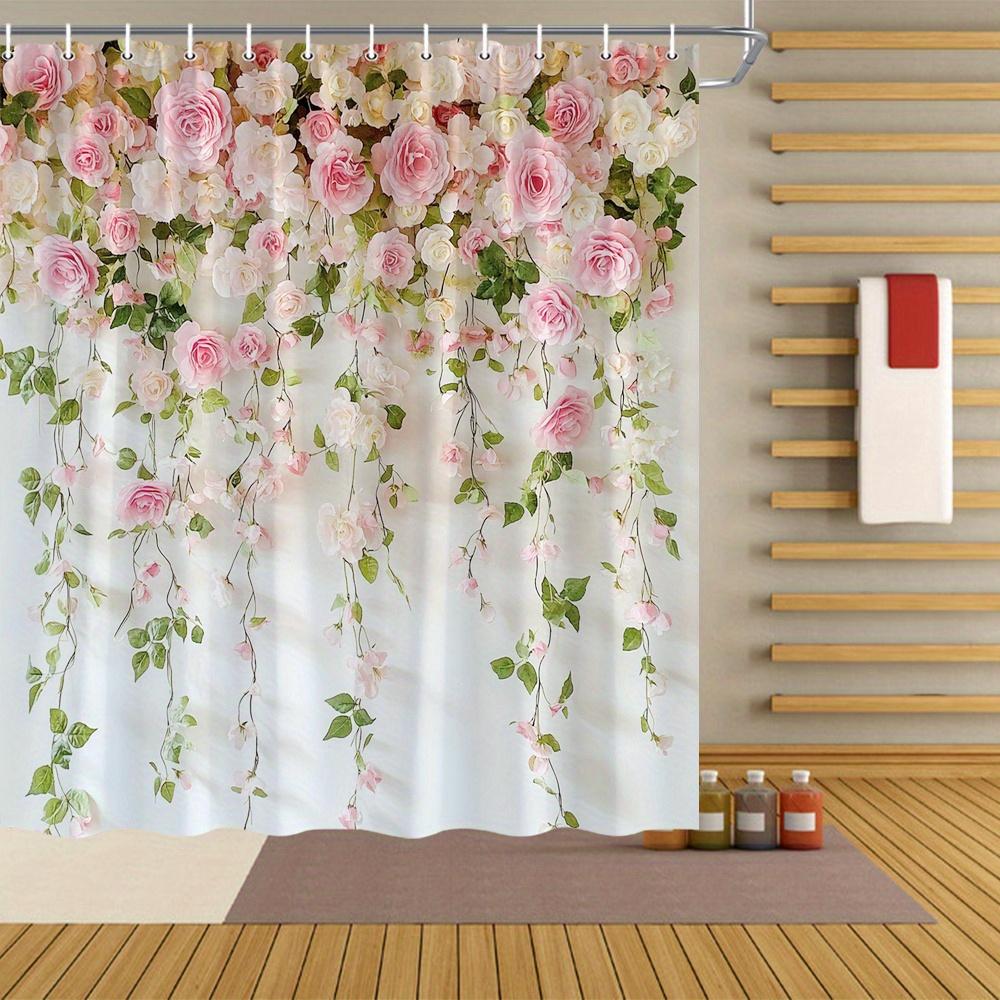 1pc Cascading Floral Arrangement with Pink And White Roses Polyester Fabric Shower Curtain for Bathroom Decoration Elegant And R