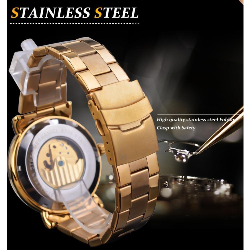 Forsining Herrenmode Freizeit Geschnitzte Hohle Mondphase Stahlgürtel Mechanische Uhr Automatische Mechanische Uhr S1125-5-A