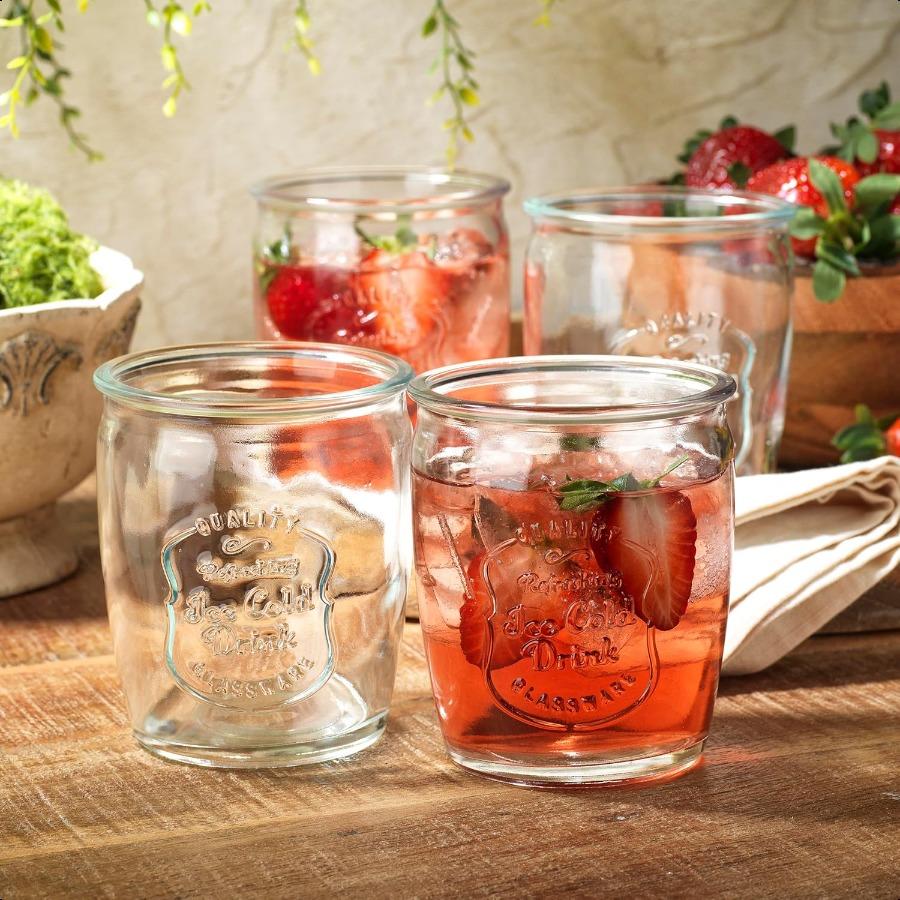 

Стеклянные стаканы Премиальные стаканы для питья набор из 4 Подлинное ручное изготовление Винтажный итальянский стиль Элегантная прозрачная стеклянная посуда 13 унций United States