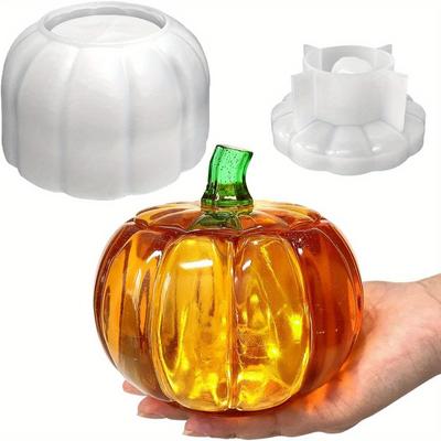 Moule Pot Citrouille Large 5'', Moule Résine Halloween, Moule Silicone Boîte de Rangement pour Résine, Argile, Coulage Plâtre
