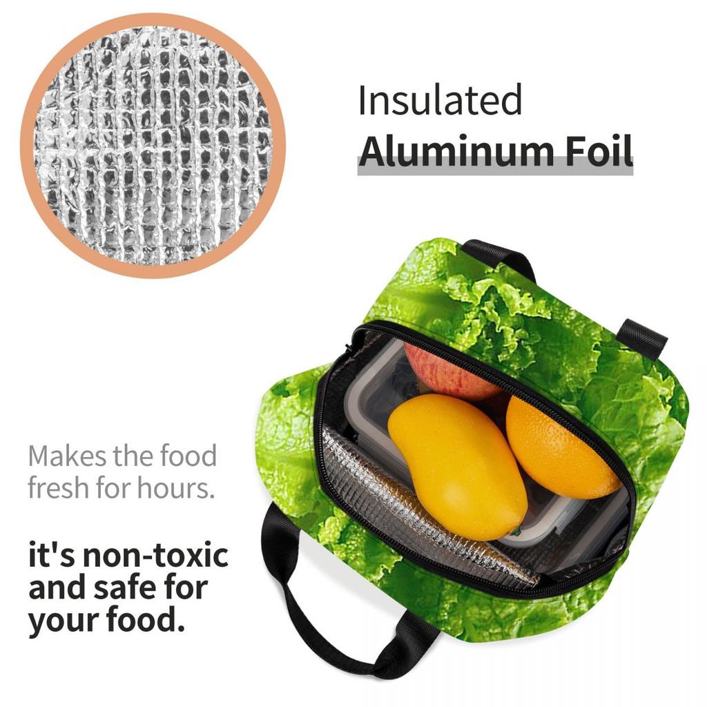 Lettuce Closeup Insulated Lunch Bag for Women Children Portable Food Boxes Thermal Lunch Box Tote