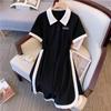 Summer Fashion Women Large Size Polo Neck Splicing A Shaped Dress