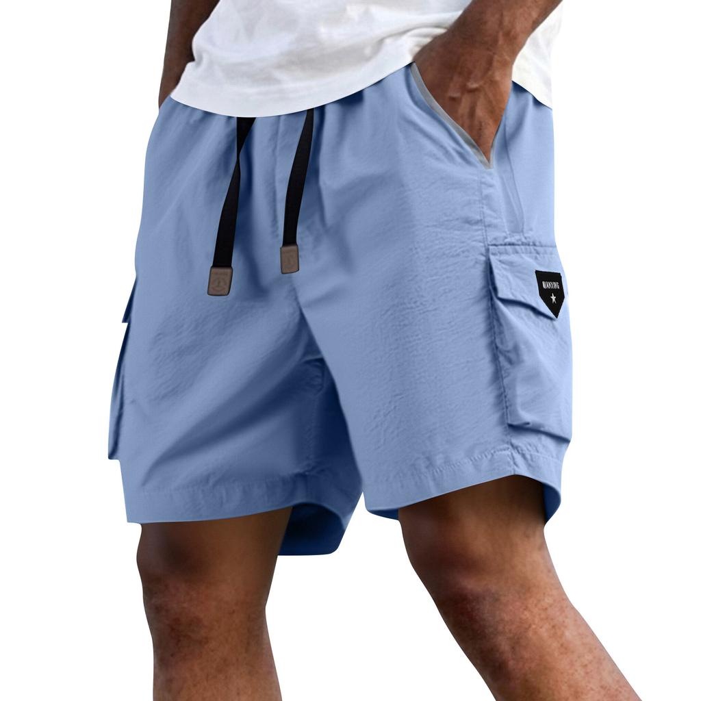 Men's Summer Quick Dry Cargo Shorts Multi Pocket Outdoor Fitness Running Shorts with Elastic Waistband and Adjustable Drawstring for Active Use