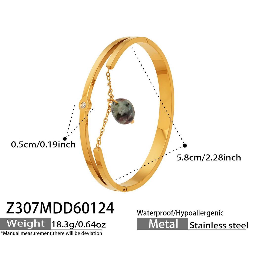 Modern Chinese Style Stone Pendant Gold-Plated Stainless Steel Geometric Bracelet