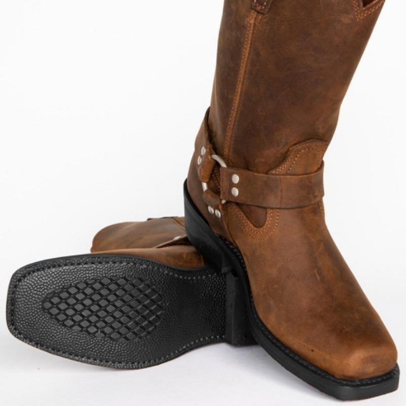 Pánské retro kovbojské kožené kozačky britského stylu kozačky s přezkou do půli lýtek Rytířské kozačky se čtvercovou špičkou Kotníkové kozačky na podpatek Venkovní jezdecké boty