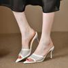 The New Pointed Thin-heeled Rhinestone High-heeled Sandals Are Not Tired To Wear Open-toed Breathable Temperament Socialite High-heeled Slippers