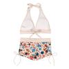 Women Two Piece Bikini Set Drawstring Boxer Shorts Swimsuit Halter Neck Top with Removable Padding Wireless Support Floral Print