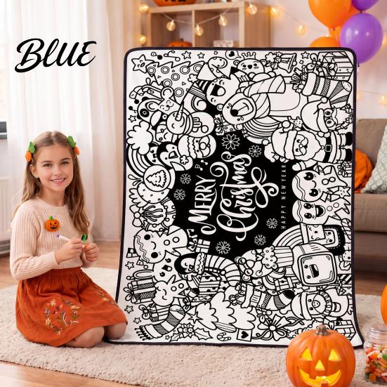 Artistic Sofa Accent Blanket Halloween DIY Coloring Blanket Color Your Own Throw with Optional Unique Craft Kits for Adults 24 Markers Washable Xmas