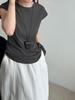 LUXI Koreanisches Schlank geschnittenes Kurzarm-T-Shirt mit Schnürung und unregelmäßigem Saum für Damen