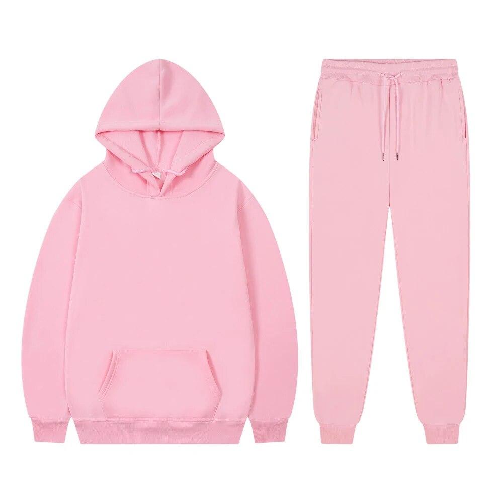 Luvtröjor för män Dam Enfärgade Sweatshirt Set Casual Långärmade Luvtröjor Byxor Polar Fleece Tvådelade kostymer Y2k träningsbyxor